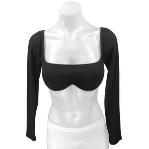 Princess Polly Becca Women's Black Long Sleeve Rib Knit Crop Sweater Top Size 4